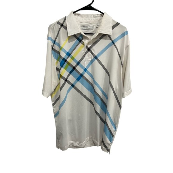 Carnoustie Performance Golf Polo Shirt White Sz Large Plaid Short Sleeve Active - Picture 1 of 9